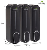 Dolphy triple soap dispenser dimensions: 22 cm high, 20.5 cm wide, 7.5 cm deep
