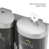 Close-up of the security key lock on top of the Dolphy double soap dispenser