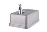 Top of the Dolphy stainless steel dispenser showing the refill lid and pump