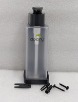 Dolphy 300ml clear pump soap bottle in its black wall bracket with screws and plugs