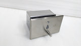 Dolphy recessed soap dispenser at an angle, showing the recess box behind the panel