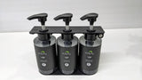 Dolphy triple 300ml pump dispenser set in a black steel wall bracket