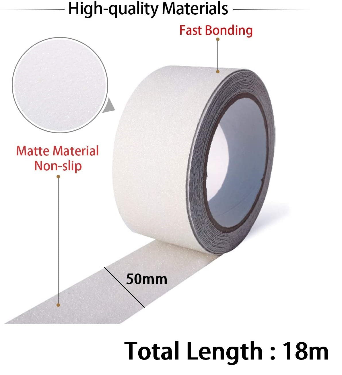 Dolphy clear anti-skid tape: 50 mm wide, 18 m total length, matte non-slip surface