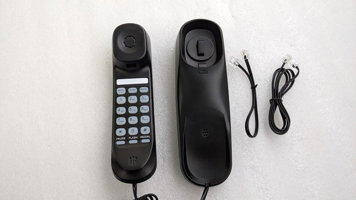 Dolphy black slimline telephone handset and base with two telephone line cords