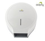 Dolphy white jumbo toilet roll dispenser from below, showing the serrated tear edge
