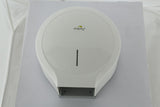 Dolphy white jumbo roll dispenser mounted on a wall, real photo