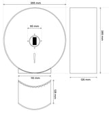 Dolphy stainless steel jumbo roll dispenser drawing: 265 mm diameter, 125 mm deep