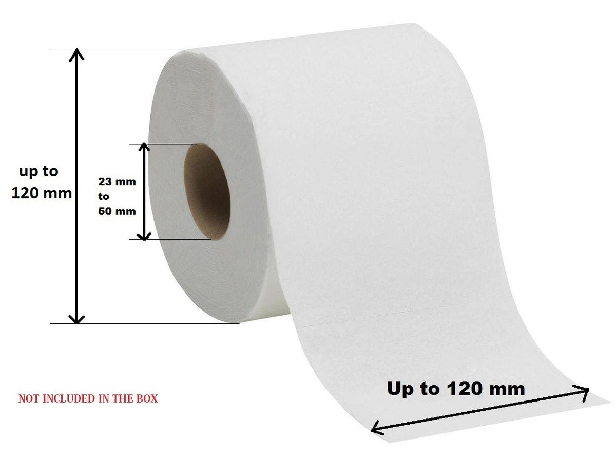 Dolphy roll holder fits toilet rolls up to 120 mm wide and 120 mm diameter