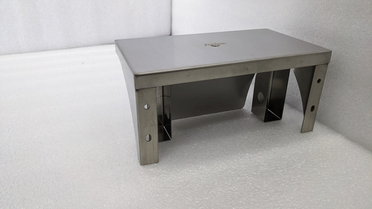Dolphy stainless steel roll holder shelf, angled view of the brushed top