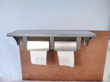 Dolphy stainless steel twin toilet roll holder with shelf, mounted with two rolls fitted