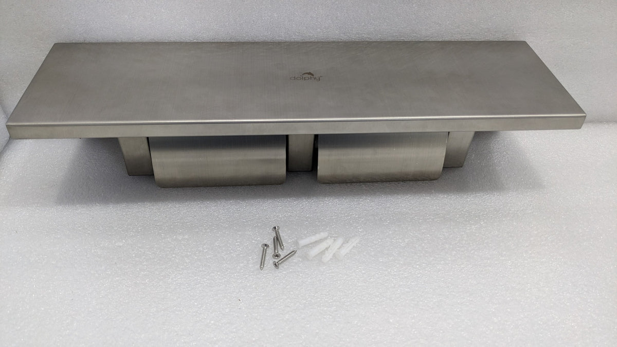 Dolphy stainless steel twin roll holder shelf with its screws and wall plugs