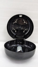 Dolphy centre-pull dispenser opened, showing the wall plate and roll holder
