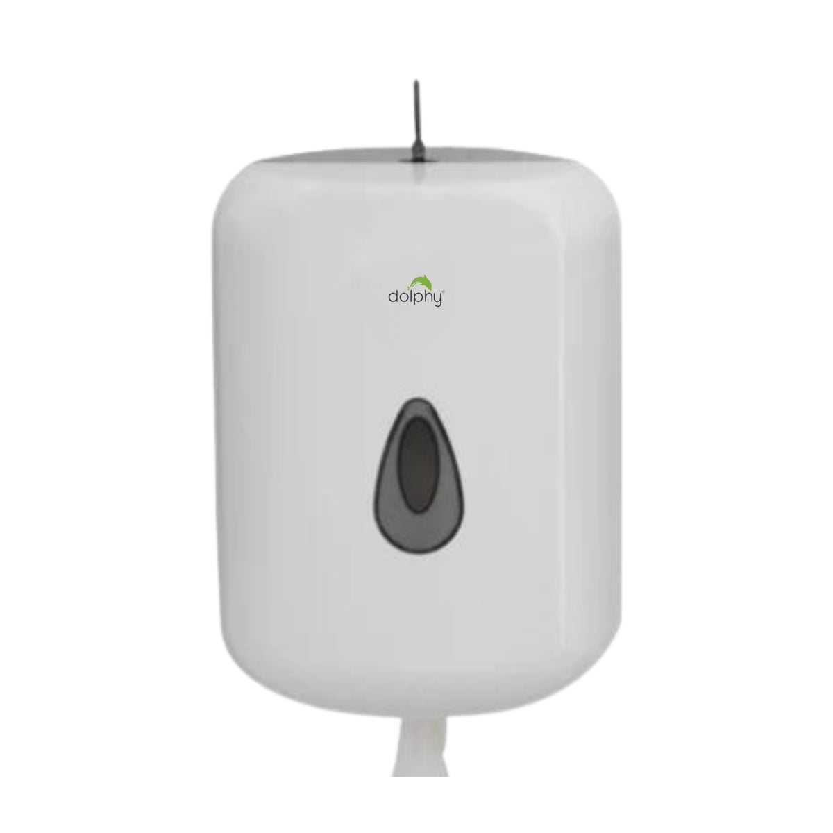 Dolphy white centre-pull paper dispenser, front view
