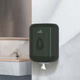 Dolphy black centre-pull paper dispenser mounted beside a basin