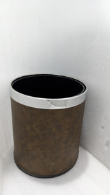 Dolphy brown leatherette 10L room bin with polished steel rim