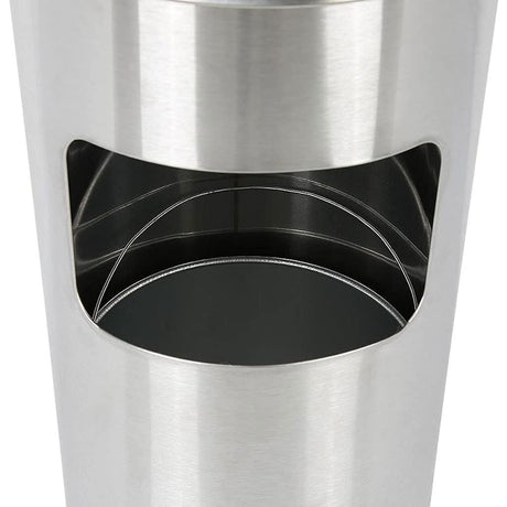 Close-up of the Dolphy ashtray bin's front waste opening and the inner bucket inside
