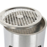 Close-up of the Dolphy ashtray bin's perforated stainless steel ash grille lifted off the top tray