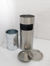 Dolphy ashtray bin parts laid out: steel body, inner bucket, ash tray and grille