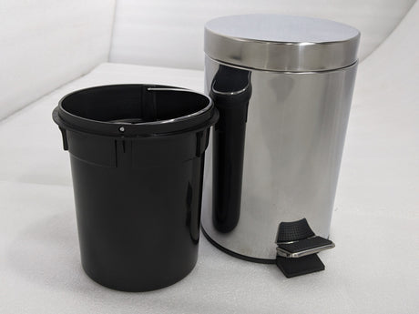 Dolphy 3L stainless steel pedal bin beside its removable black plastic inner bucket
