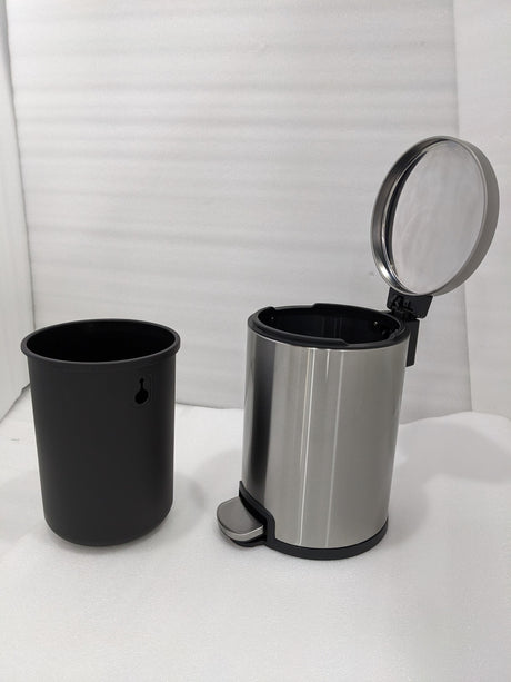 Dolphy 6L pedal bin with the lid open beside its removable black inner bucket