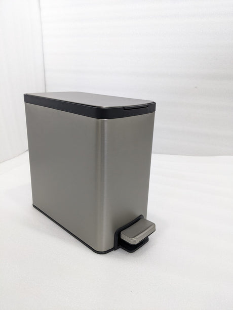 Dolphy 8L slim rectangular stainless steel pedal bin, angled view