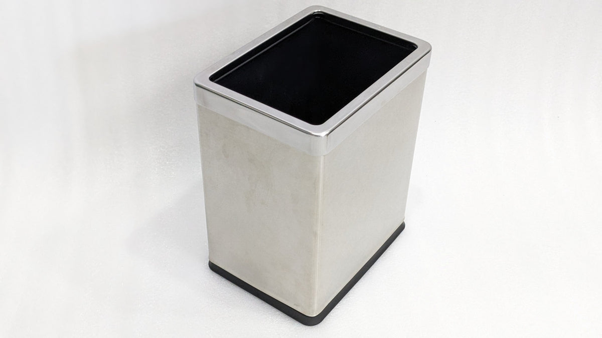 Dolphy 10L stainless steel room bin, angled view of the open top