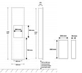 Dolphy 2-in-1 recessed panel drawing: 1400 mm high, 330 mm wide, 120 mm deep, towel opening 260 x 300 mm