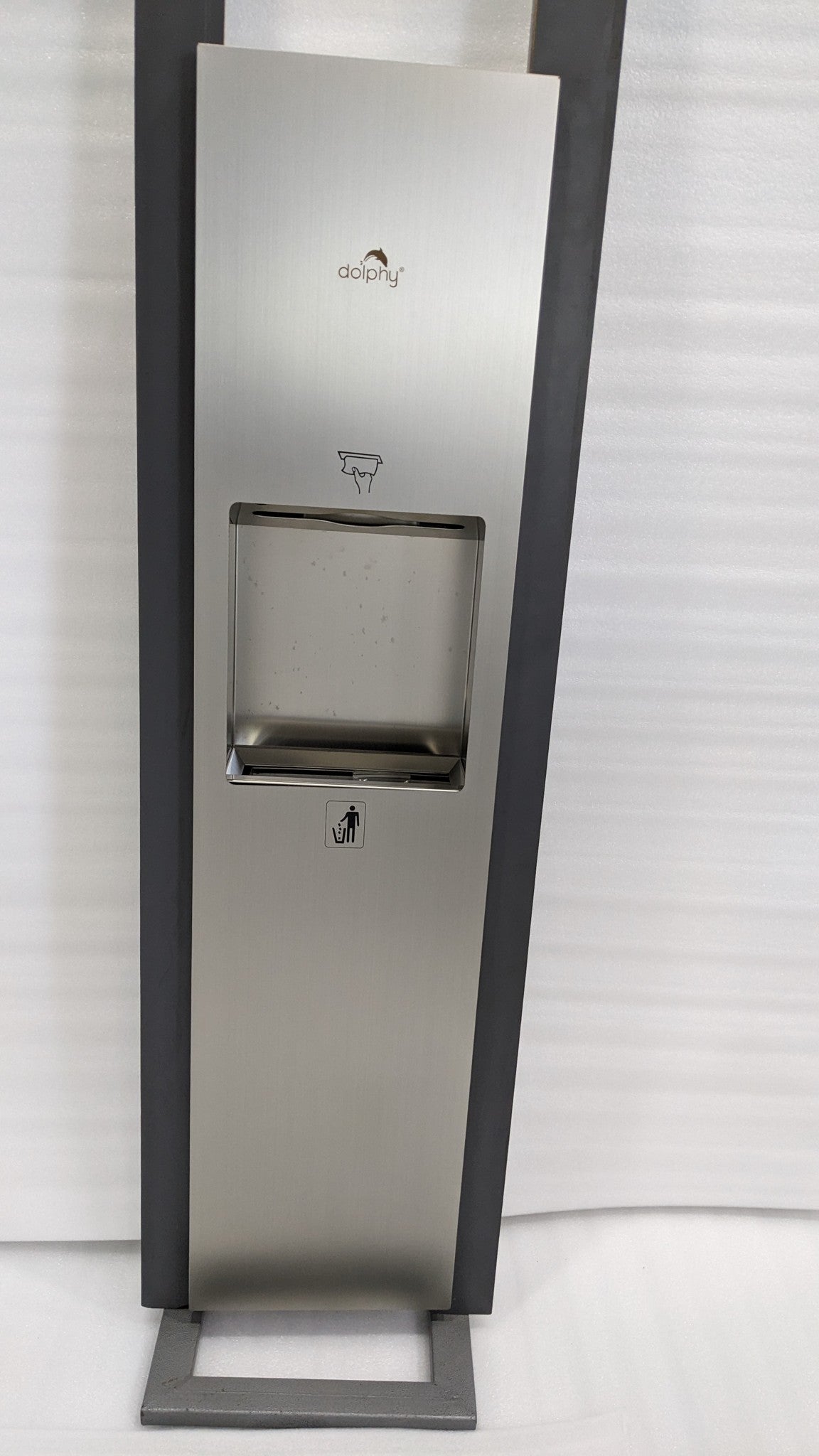 Dolphy 2-in-1 recessed towel dispenser and bin panel, front view