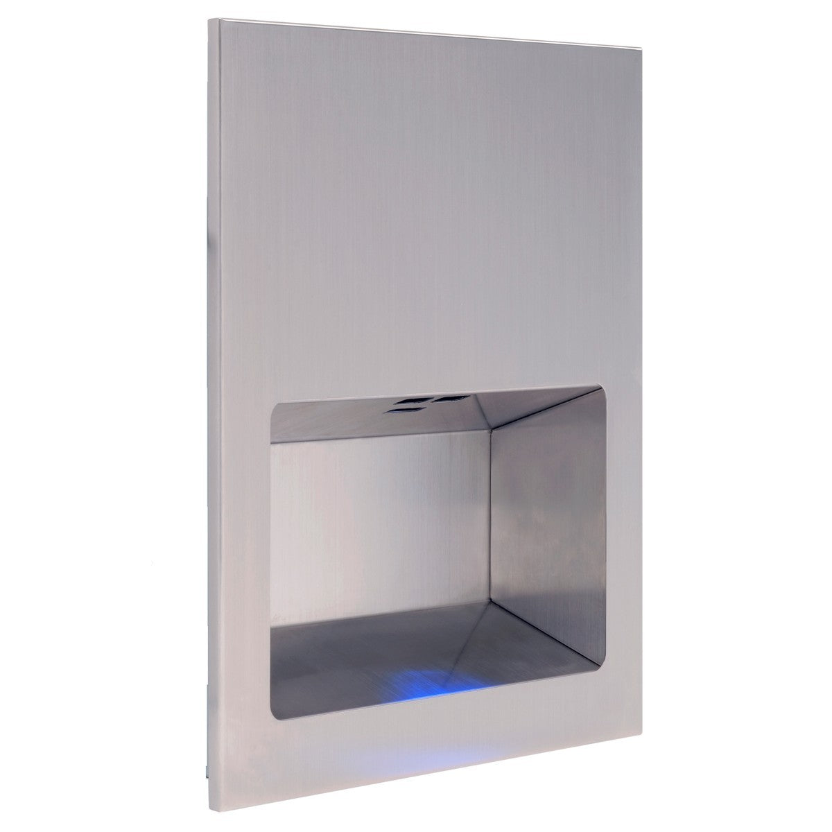 Dolphy recessed hand dryer side angle with the lit hand opening