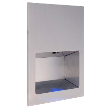 Dolphy recessed hand dryer side angle with the lit hand opening
