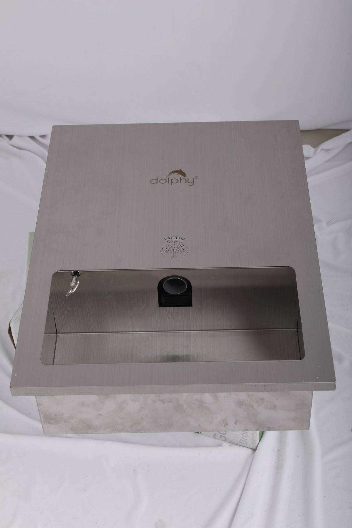 Dolphy recessed hand dryer from above, showing the air outlet in the hand opening