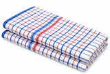 Dolphy Linen blue and red check cotton tea towels, folded