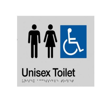Unisex Accessible Toilet Braille Sign Silver / Black