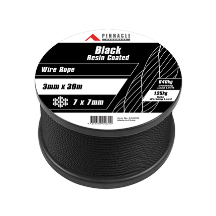 Pinnacle 3mm x 30m Black Resin Wire Rope