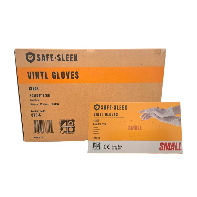 Clear Vinyl Gloves – Food Safe, Powder-Free Disposable Gloves (Medium & Large, Box of 100 / Carton of 10)