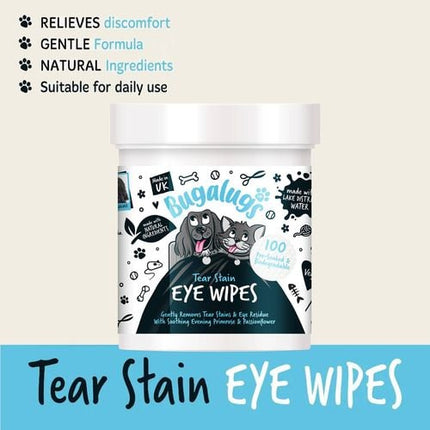 Bugalugs Cat And Dog Tear Stain Eye Wipes - 100 Pack