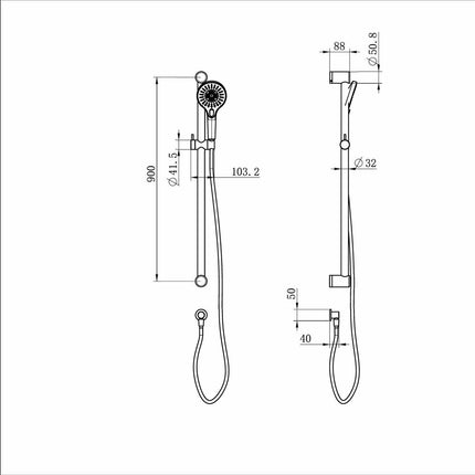 Nero Mecca Care 32mm Grab Rail And Adjustable Shower Rail Set 900mm Gun Metal