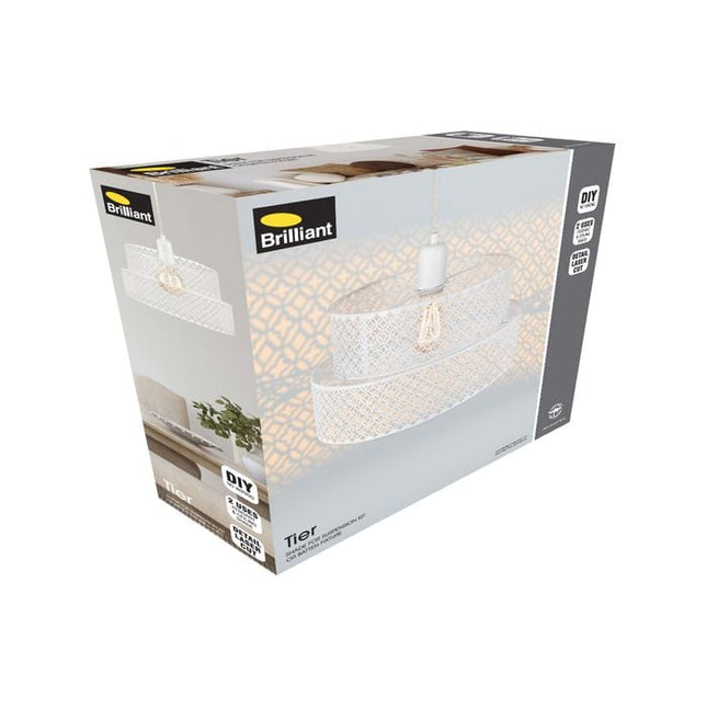 Brilliant 35cm White Tier Laser Cut Metal Batten Fix Shade