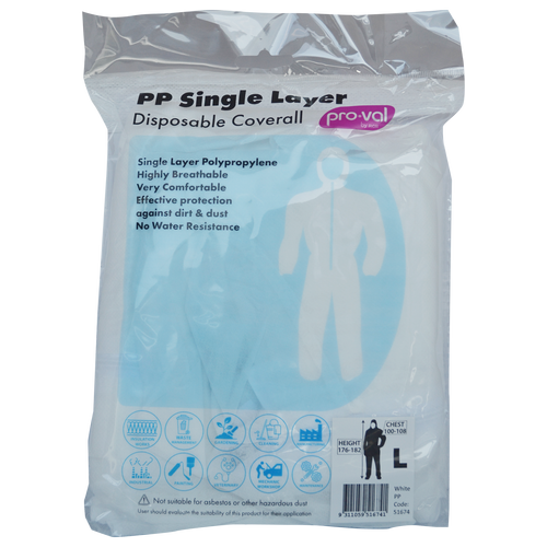 Pro-Val PP Single Layer Disposable Coverall - Size Large