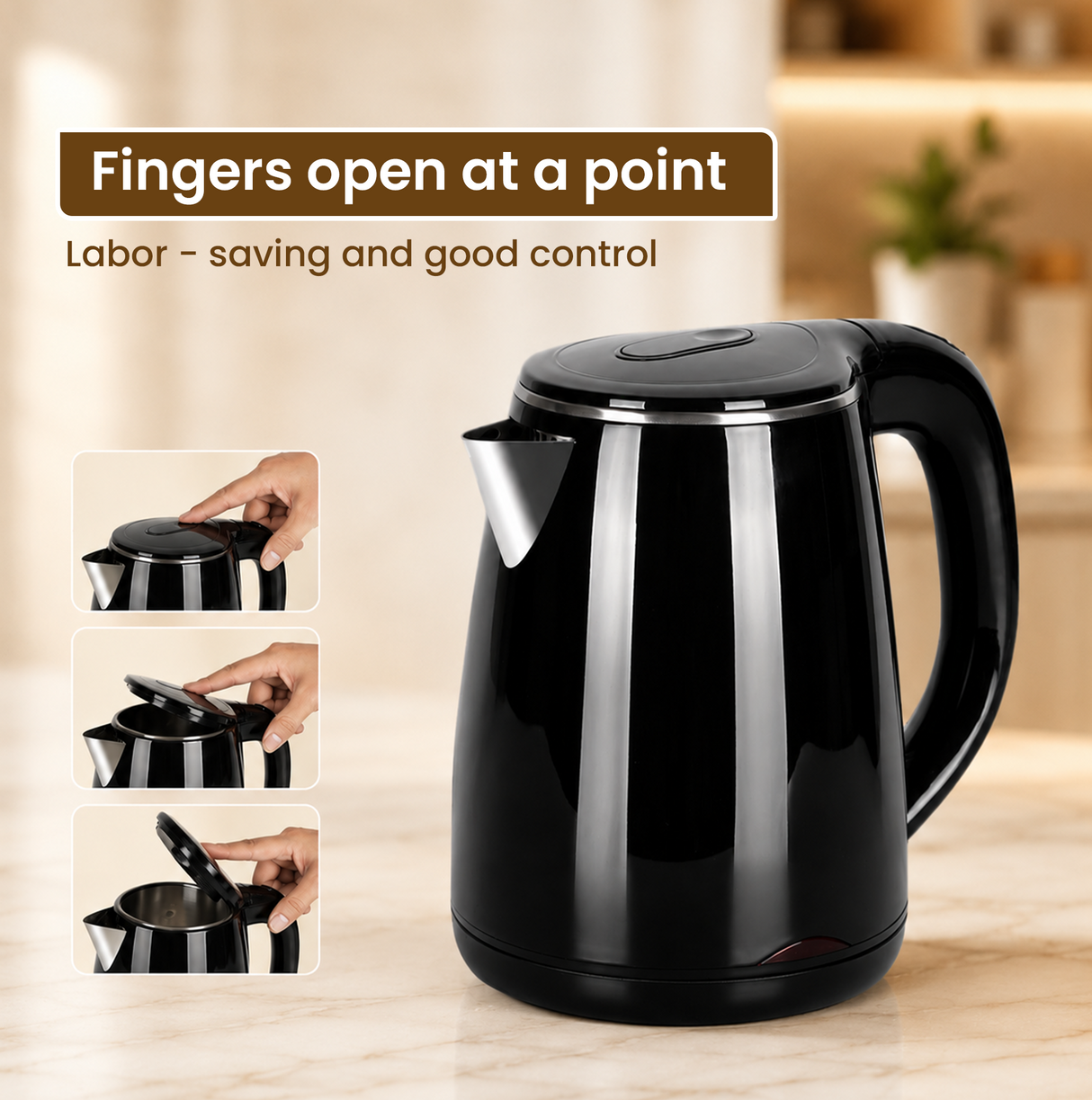 Dolphy 1.2L Electric Kettle – Quick Boil Cordless Kettle in Black, 1500–1800W, Stainless Steel & ABS for Kitchen, Hotel & Office Use