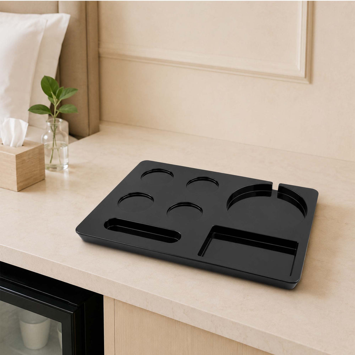 Dolphy Melamine Kettle Tray – Hotel Hospitality Beverage Tray with Kettle Base Slot, Water-Resistant & Heat-Resistant Design for Guest Rooms