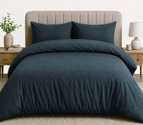 LinenCart charcoal brushed microfibre quilt cover set on a made bed