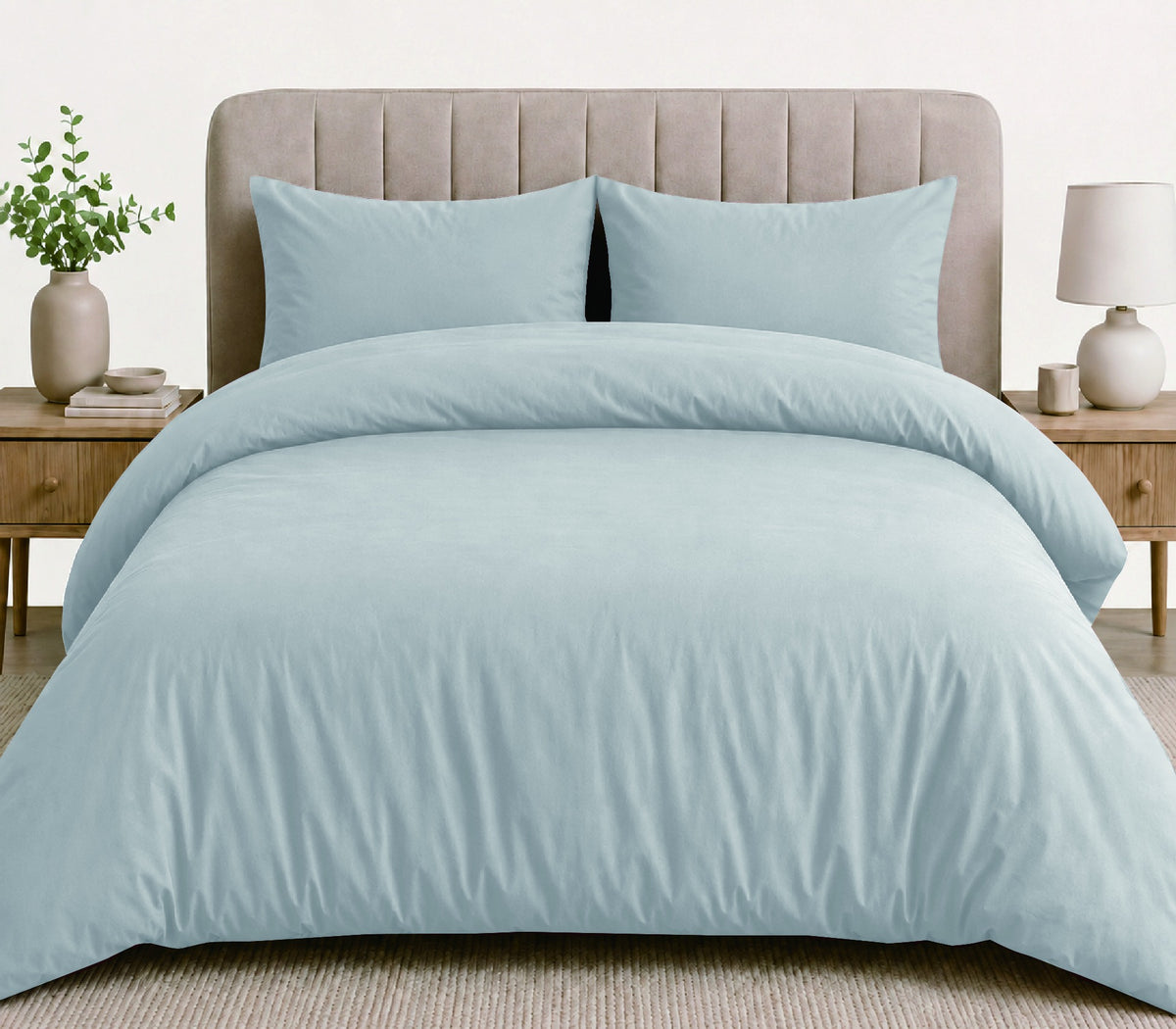 LinenCart grey brushed microfibre quilt cover set on a made bed