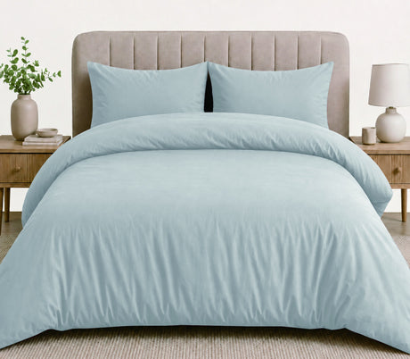 LinenCart grey brushed microfibre quilt cover set on a made bed