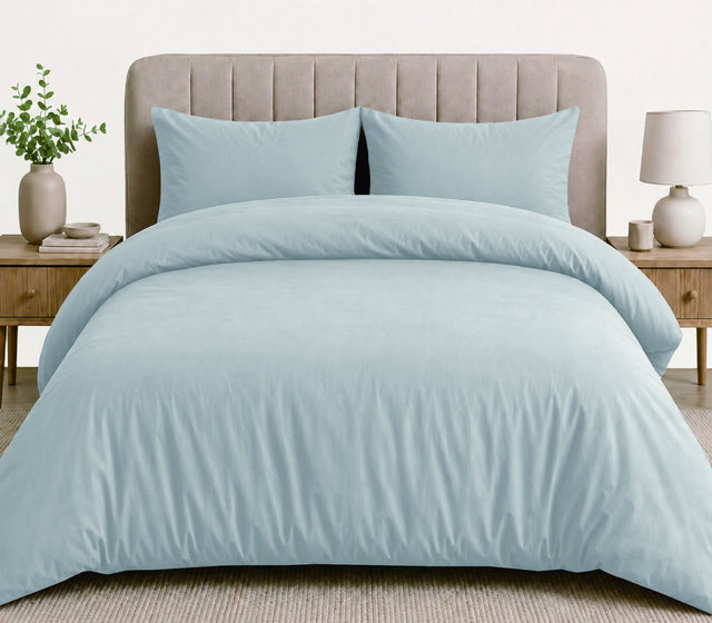 LinenCart grey brushed microfibre quilt cover set on a made bed