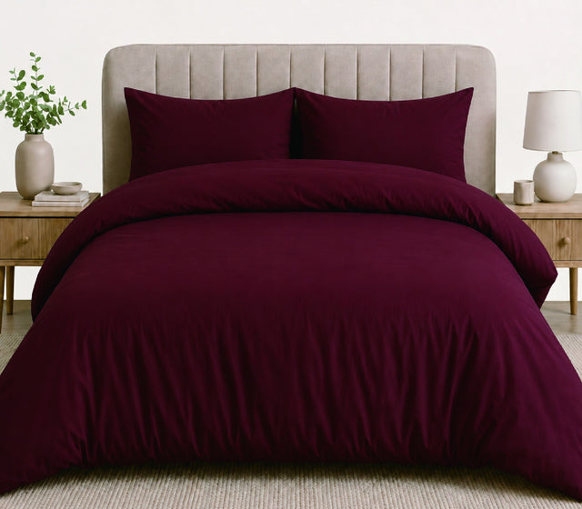 LinenCart maroon brushed microfibre quilt cover set on a made bed