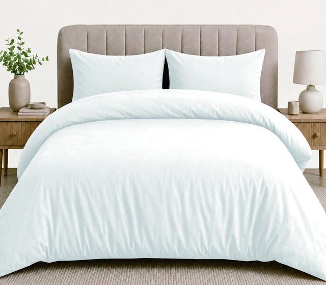LinenCart white brushed microfibre quilt cover set on a made bed