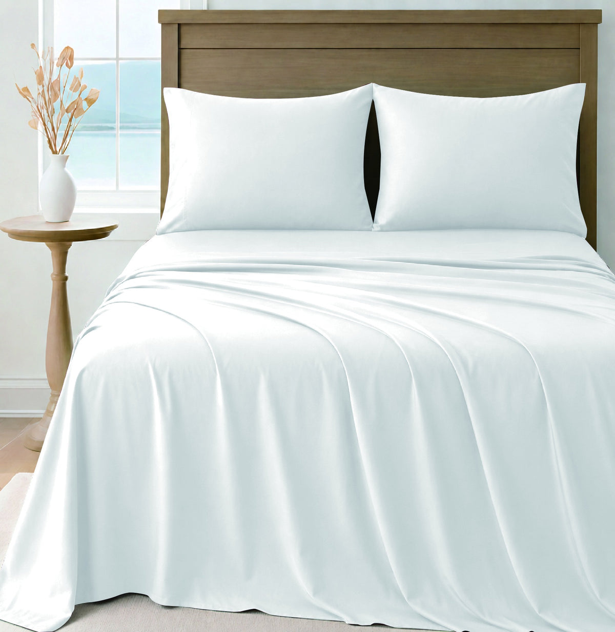 LinenCart white brushed microfibre sheet set on a made bed