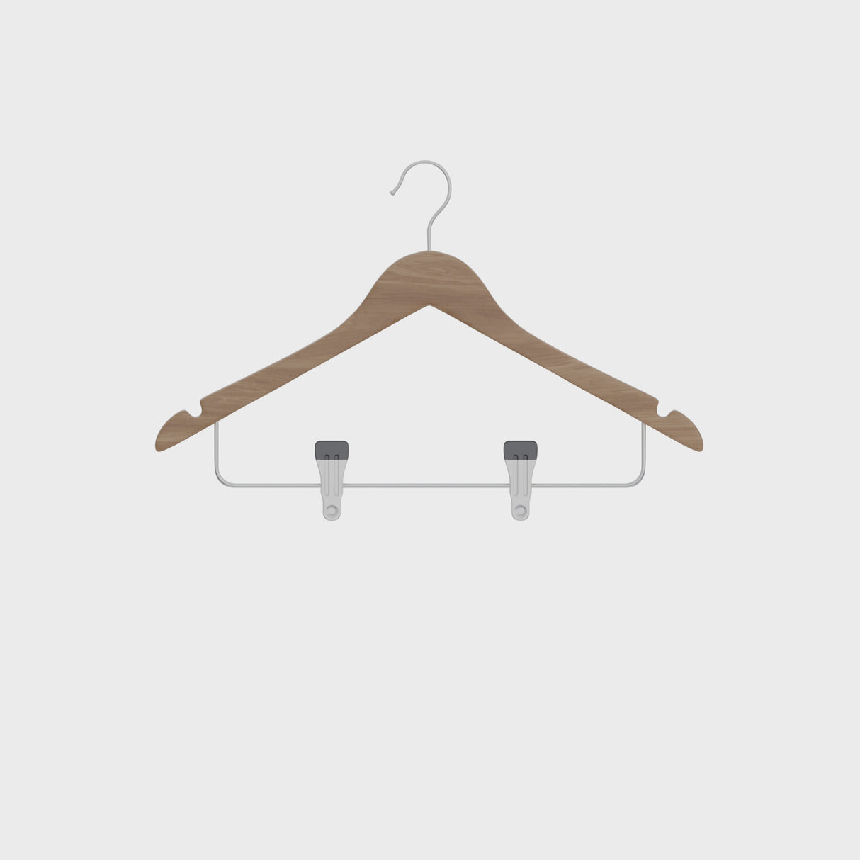 Dolphy Standard Wooden Clothes Hanger with Clips – Pack of 24, Natural Wood Timber Finish, Non-Slip Bar, Secure Metal Clips for Pants & Skirts