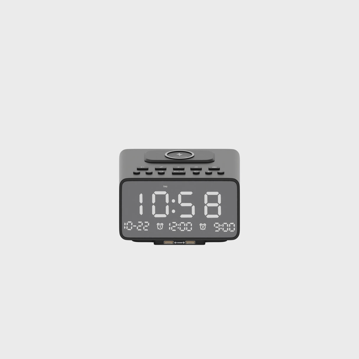 Dolphy Bluetooth LED Alarm Clock Radio Dock Station – Black ABS, Dual USB Outputs, FM Radio, LED Display, Wireless Streaming, Multi-Source Playback for Home or Hotel Use